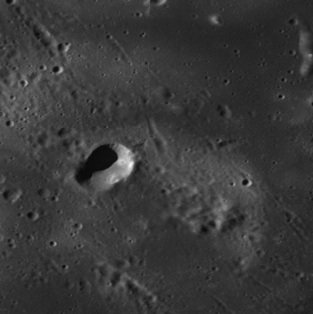 A lunar swirl site seen in WAC optical reflectance, with a lens revealing a second data modality underneath